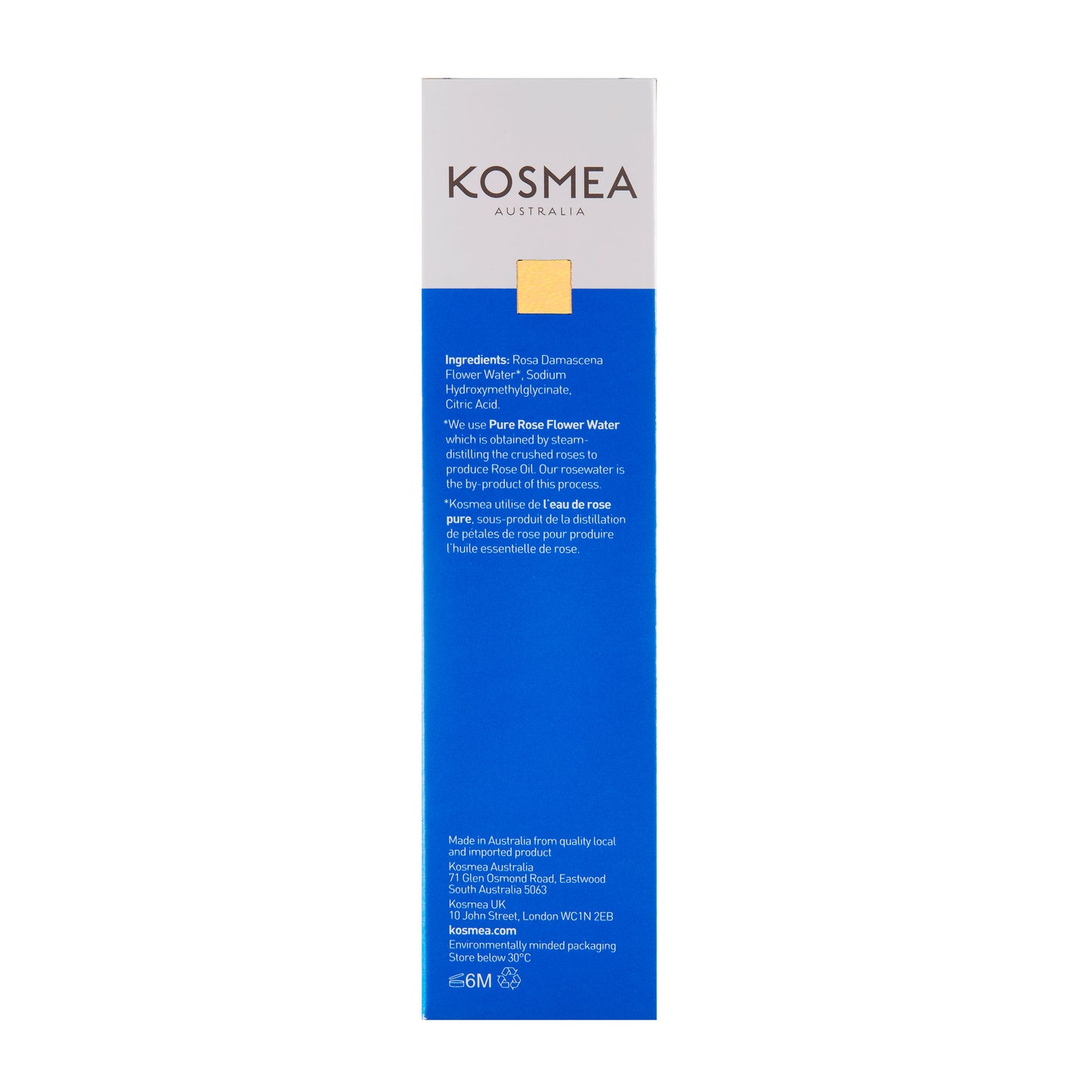 Kosmea Australia Hydrating Rosewater Mist 150ml Packaging Rear Label