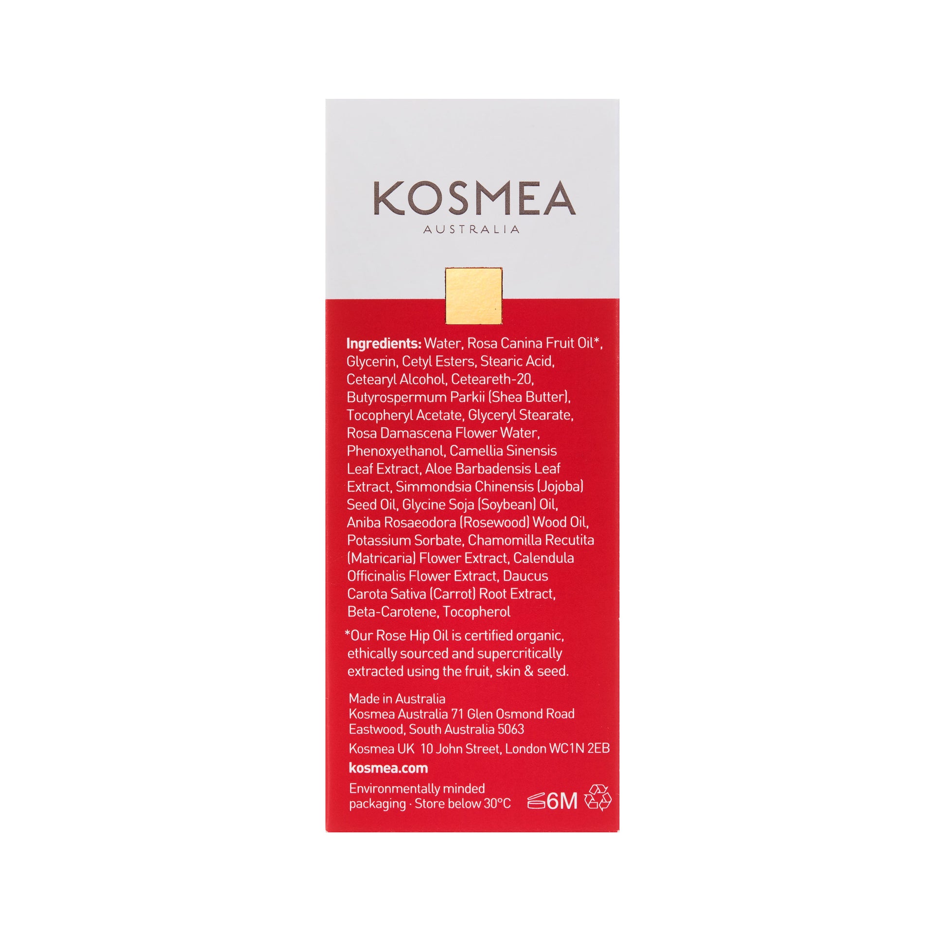 Kosmea Australia Rose Glow Hand Cream 75ml Packaging Back Label
